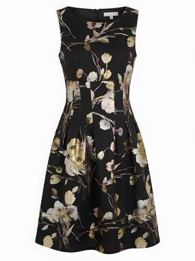 Enfocus Studio Black Floral Fit-and-Flare Dress with Yellow & Pink Accents
